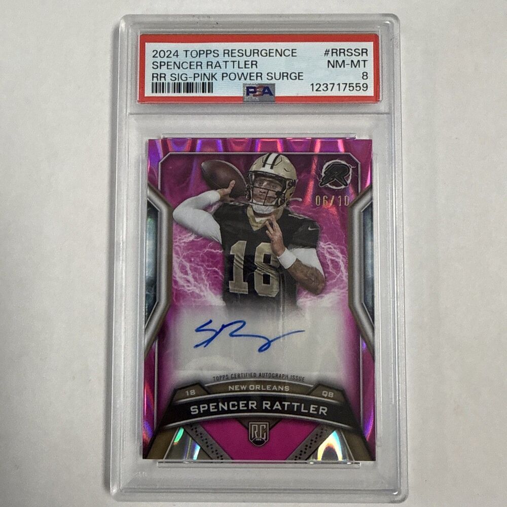 2024 Topps Resurgence Spencer Rattler RR-SIG Pink Power Surge Refractor /10 PSA8